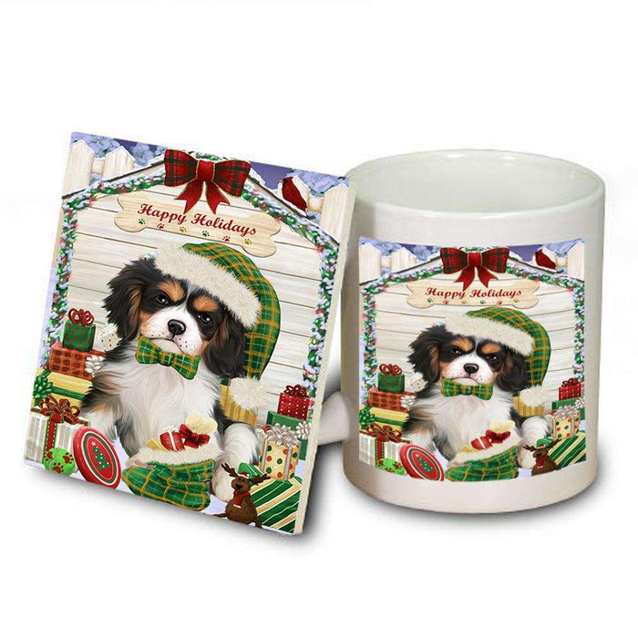 Happy Holidays Christmas Cavalier King Charles Spaniel Dog House with Presents Mug and Coaster Set MUC51376