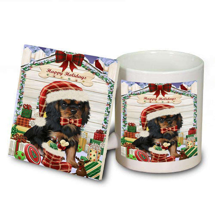 Happy Holidays Christmas Cavalier King Charles Spaniel Dog House with Presents Mug and Coaster Set MUC51378