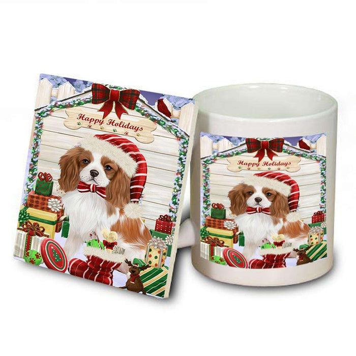 Happy Holidays Christmas Cavalier King Charles Spaniel Dog House with Presents Mug and Coaster Set MUC51379