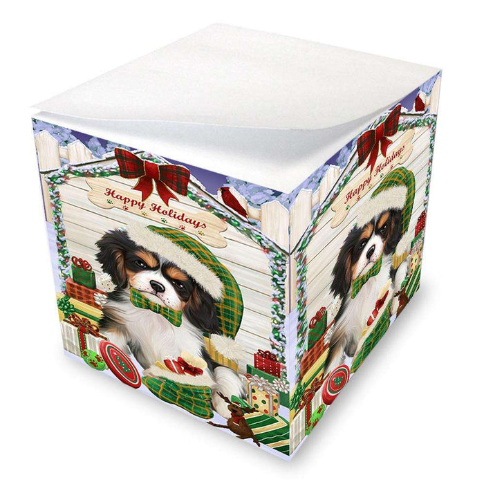 Happy Holidays Christmas Cavalier King Charles Spaniel Dog House with Presents Note Cube NOC51384
