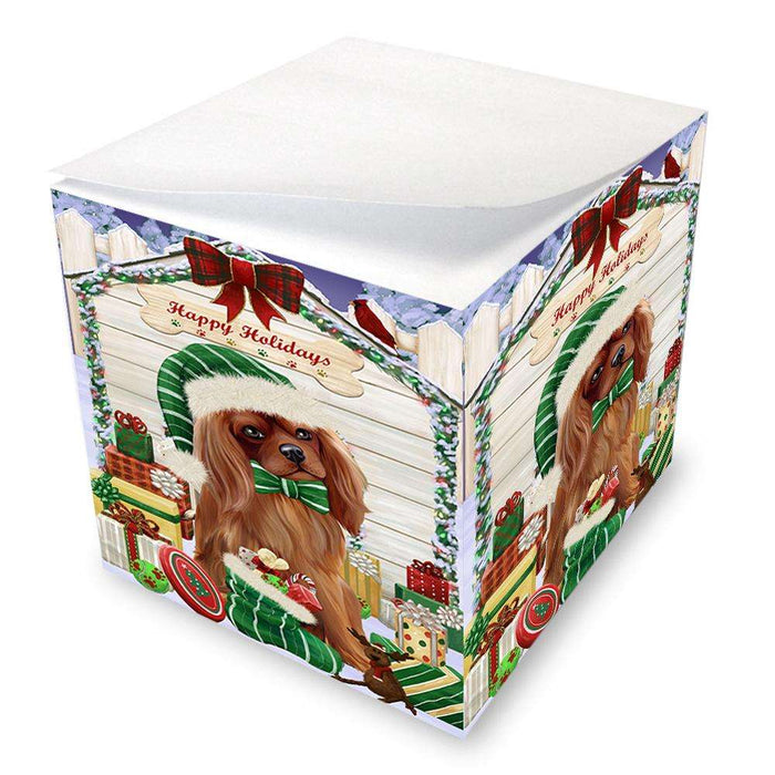 Happy Holidays Christmas Cavalier King Charles Spaniel Dog House with Presents Note Cube NOC51385