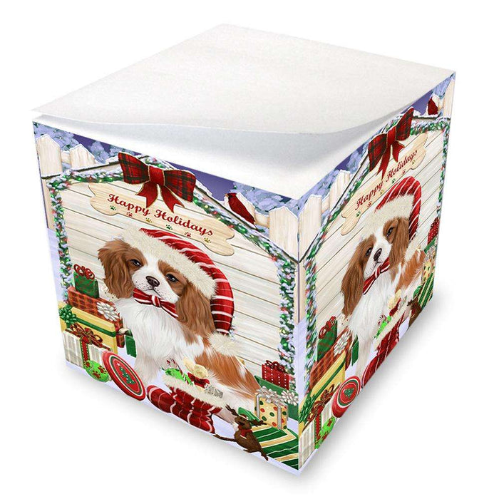 Happy Holidays Christmas Cavalier King Charles Spaniel Dog House with Presents Note Cube NOC51387