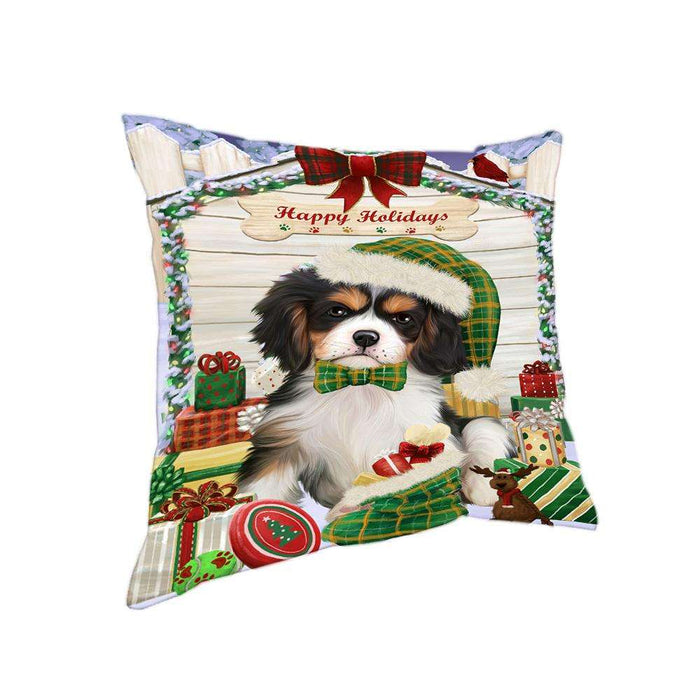 Happy Holidays Christmas Cavalier King Charles Spaniel Dog House with Presents Pillow PIL61660