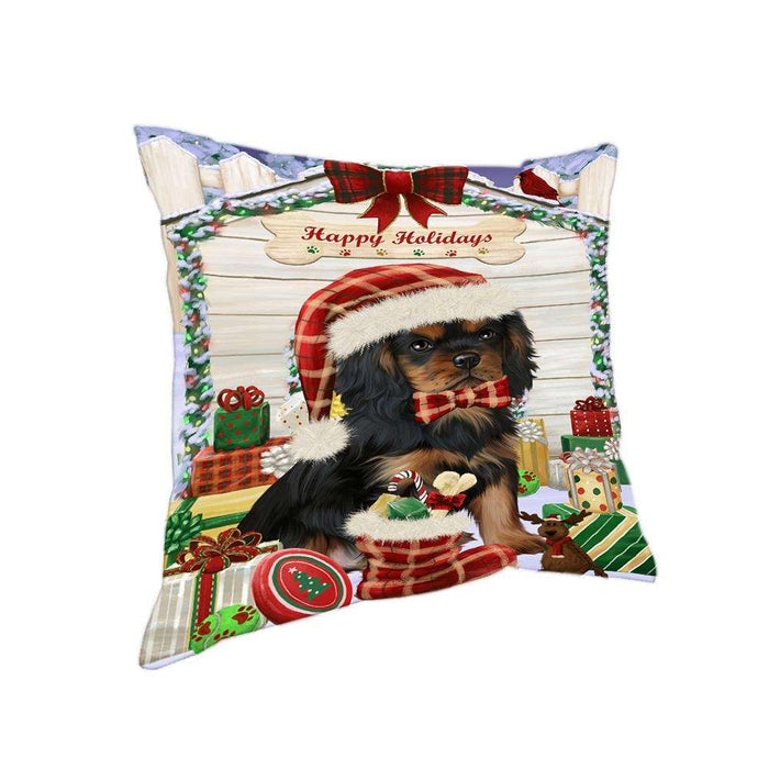Happy Holidays Christmas Cavalier King Charles Spaniel Dog House with Presents Pillow PIL61668