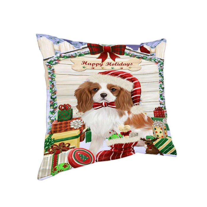 Happy Holidays Christmas Cavalier King Charles Spaniel Dog House with Presents Pillow PIL61672