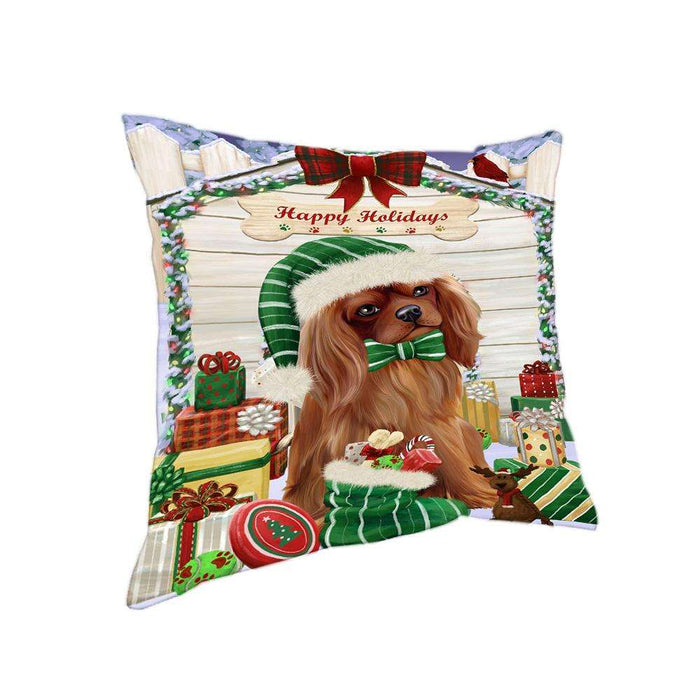 Happy Holidays Christmas Cavalier King Charles Spaniel Dog House with Presents Pillow PIL61964
