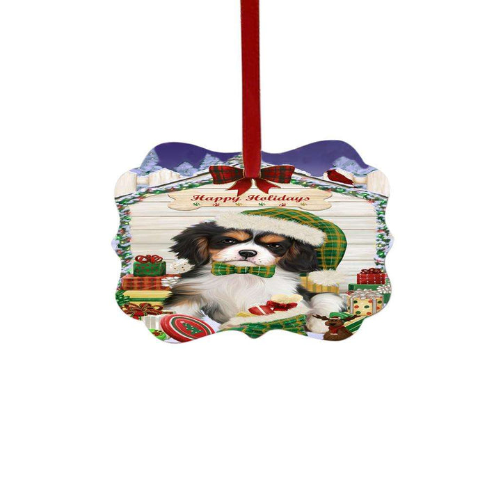 Happy Holidays Christmas Cavalier King Charles Spaniel House With Presents Double-Sided Photo Benelux Christmas Ornament LOR49830