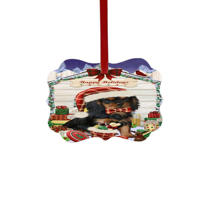 Happy Holidays Christmas Cavalier King Charles Spaniel House With Presents Double-Sided Photo Benelux Christmas Ornament LOR49832