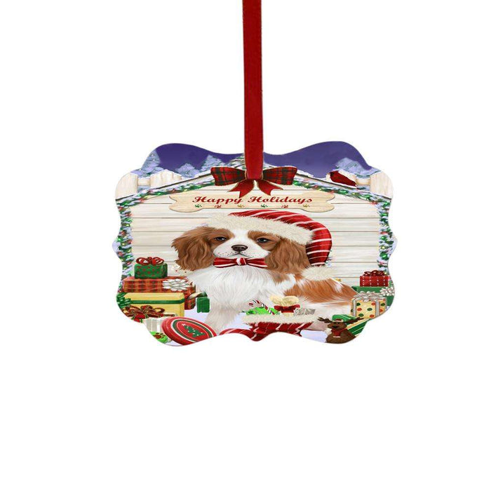 Happy Holidays Christmas Cavalier King Charles Spaniel House With Presents Double-Sided Photo Benelux Christmas Ornament LOR49833