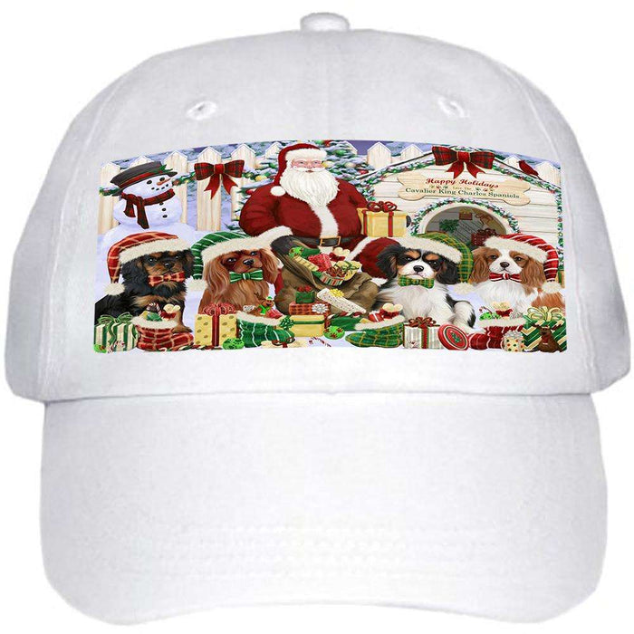 Happy Holidays Christmas Cavalier King Charles Spaniels Dog House Gathering Ball Hat Cap HAT58065