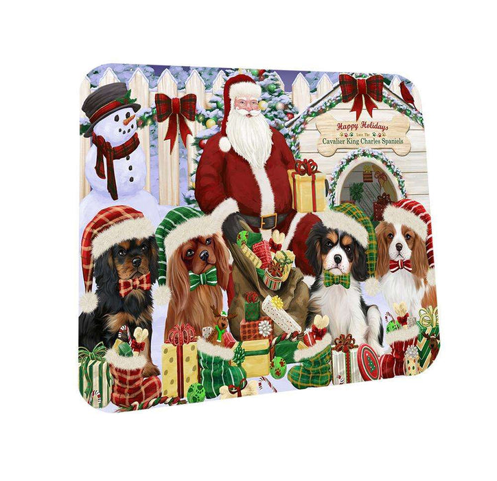 Happy Holidays Christmas Cavalier King Charles Spaniels Dog House Gathering Coasters Set of 4 CST51403