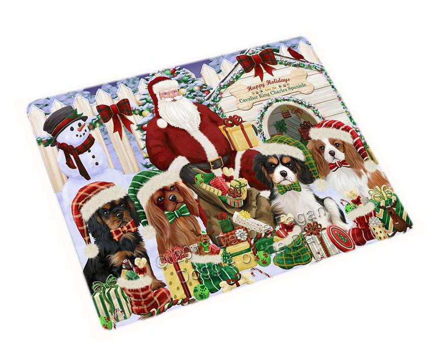 Happy Holidays Christmas Cavalier King Charles Spaniels Dog House Gathering Cutting Board C58176