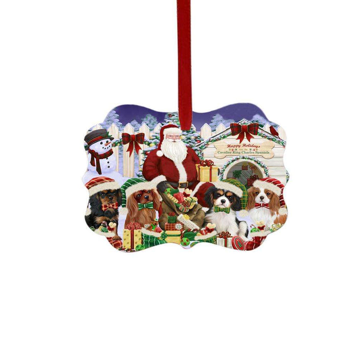 Happy Holidays Christmas Cavalier King Charles Spaniels Dog House Gathering Double-Sided Photo Benelux Christmas Ornament LOR49694