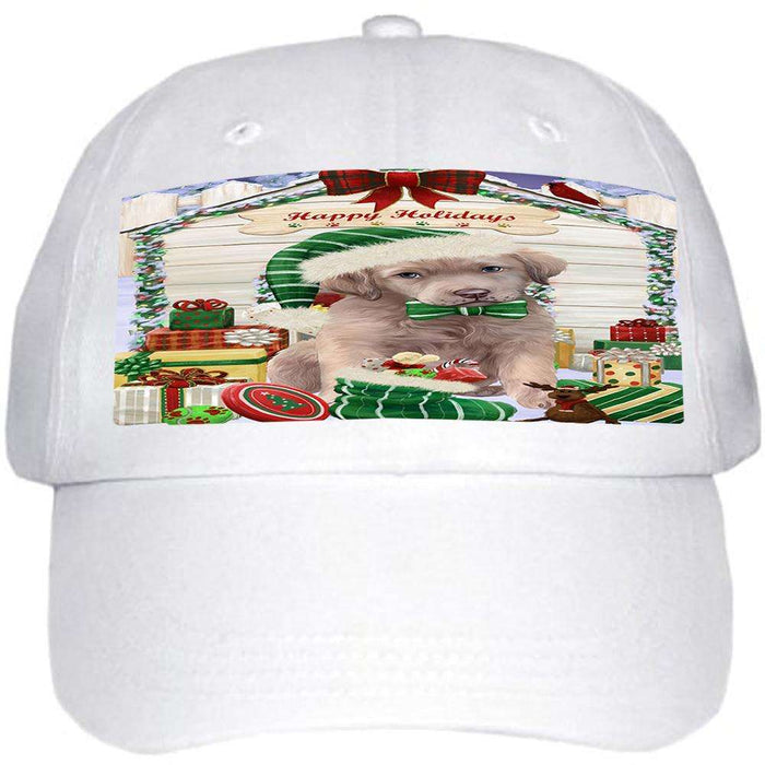 Happy Holidays Christmas Chesapeake Bay Retriever Dog House with Presents Ball Hat Cap HAT57900