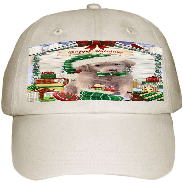 Happy Holidays Christmas Chesapeake Bay Retriever Dog House with Presents Ball Hat Cap HAT57900