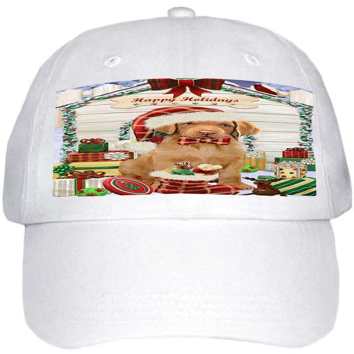 Happy Holidays Christmas Chesapeake Bay Retriever Dog House with Presents Ball Hat Cap HAT57903