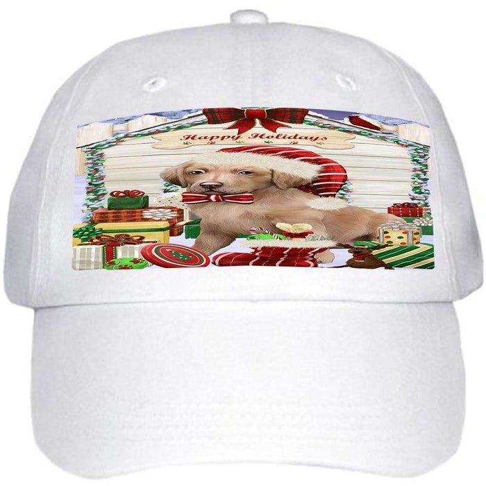 Happy Holidays Christmas Chesapeake Bay Retriever Dog House with Presents Ball Hat Cap HAT57906