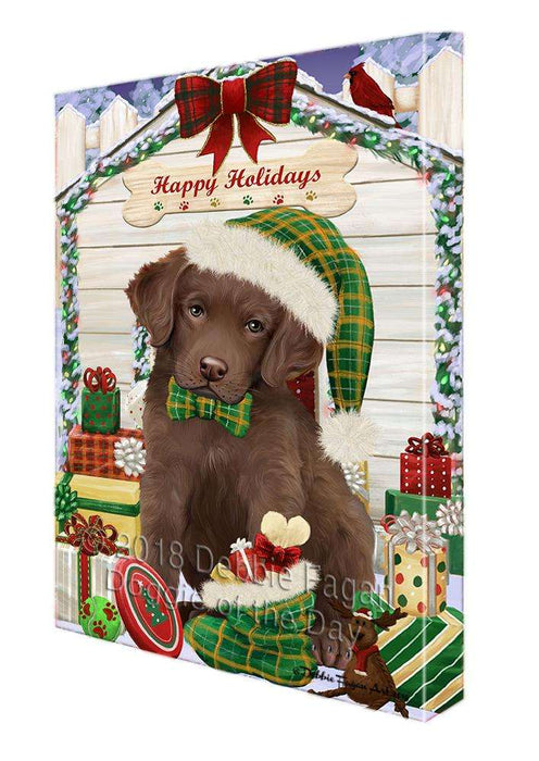 Happy Holidays Christmas Chesapeake Bay Retriever Dog House with Presents Canvas Print Wall Art Décor CVS79217
