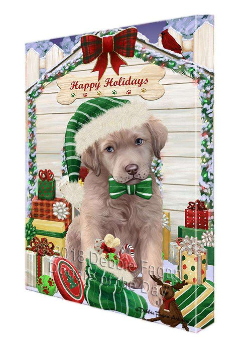 Happy Holidays Christmas Chesapeake Bay Retriever Dog House with Presents Canvas Print Wall Art Décor CVS79226