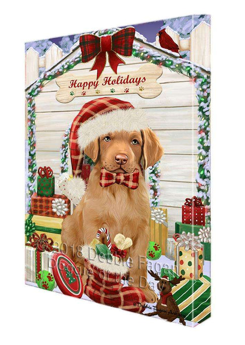 Happy Holidays Christmas Chesapeake Bay Retriever Dog House with Presents Canvas Print Wall Art Décor CVS79235