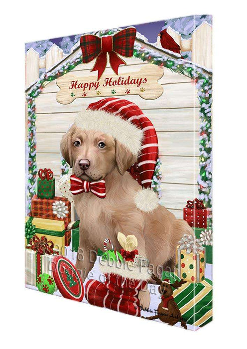 Happy Holidays Christmas Chesapeake Bay Retriever Dog House with Presents Canvas Print Wall Art Décor CVS79244