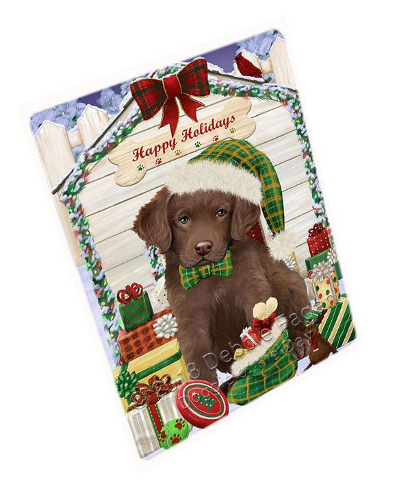 Happy Holidays Christmas Chesapeake Bay Retriever Dog House with Presents Cutting Board C58233