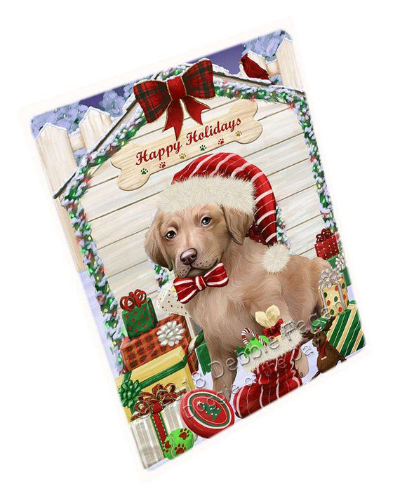 Happy Holidays Christmas Chesapeake Bay Retriever Dog House With Presents Magnet Mini (3.5" x 2") MAG58242