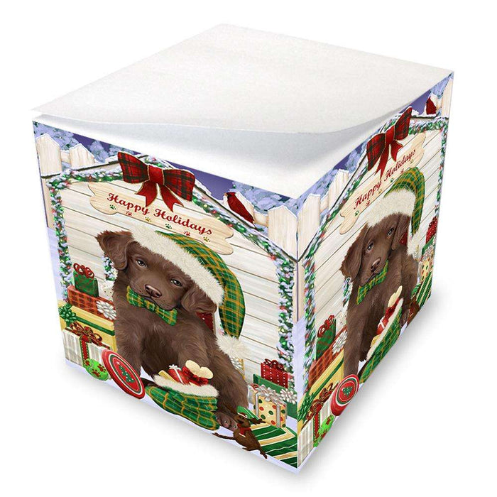 Happy Holidays Christmas Chesapeake Bay Retriever Dog House with Presents Note Cube NOC51388