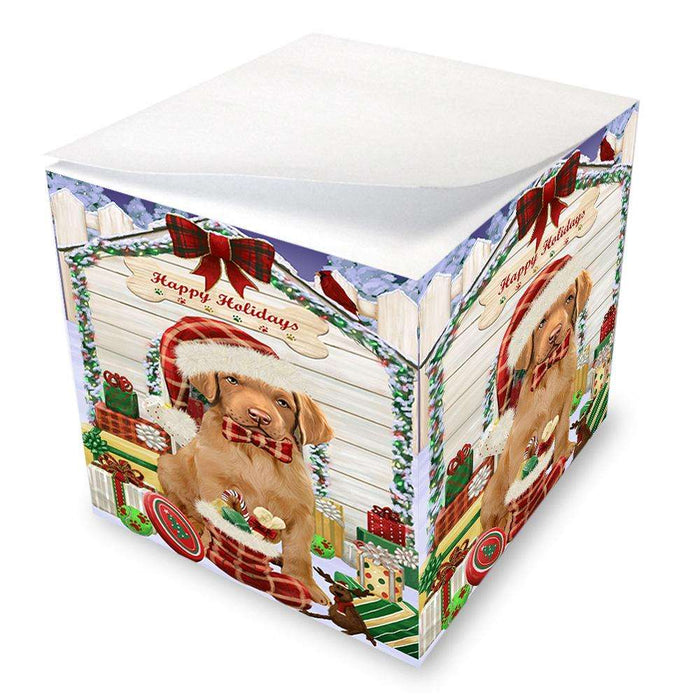 Happy Holidays Christmas Chesapeake Bay Retriever Dog House with Presents Note Cube NOC51390