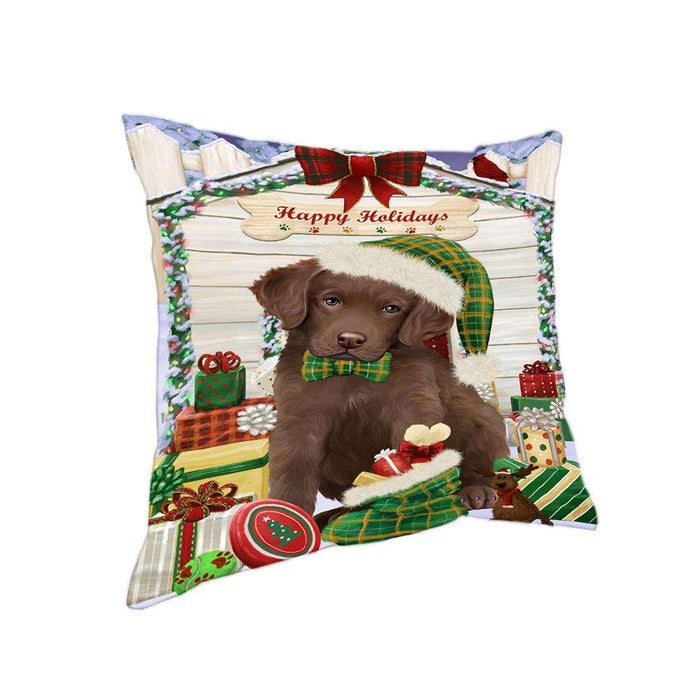 Happy Holidays Christmas Chesapeake Bay Retriever Dog House with Presents Pillow PIL61676