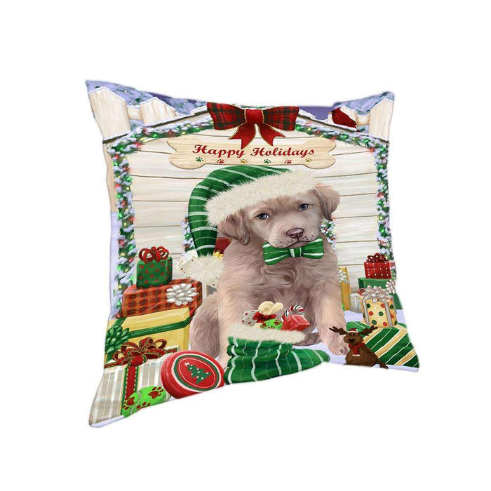Happy Holidays Christmas Chesapeake Bay Retriever Dog House with Presents Pillow PIL61680