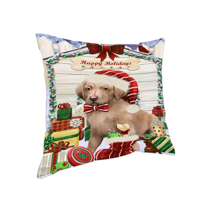 Happy Holidays Christmas Chesapeake Bay Retriever Dog House with Presents Pillow PIL61688