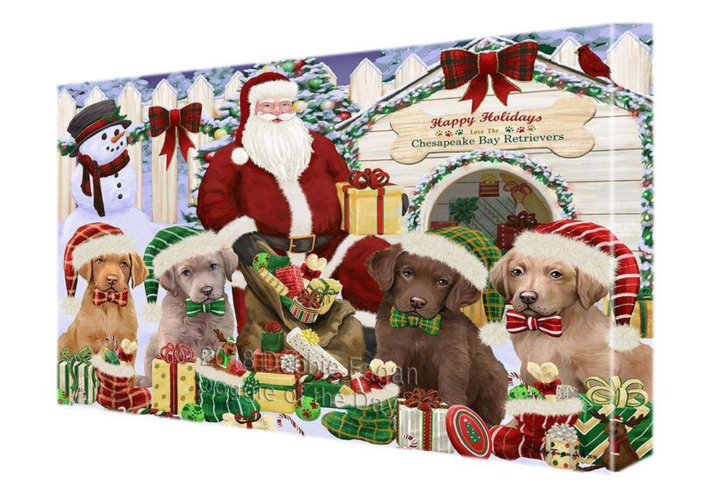 Happy Holidays Christmas Chesapeake Bay Retrievers Dog House Gathering Canvas Print Wall Art Décor CVS79055