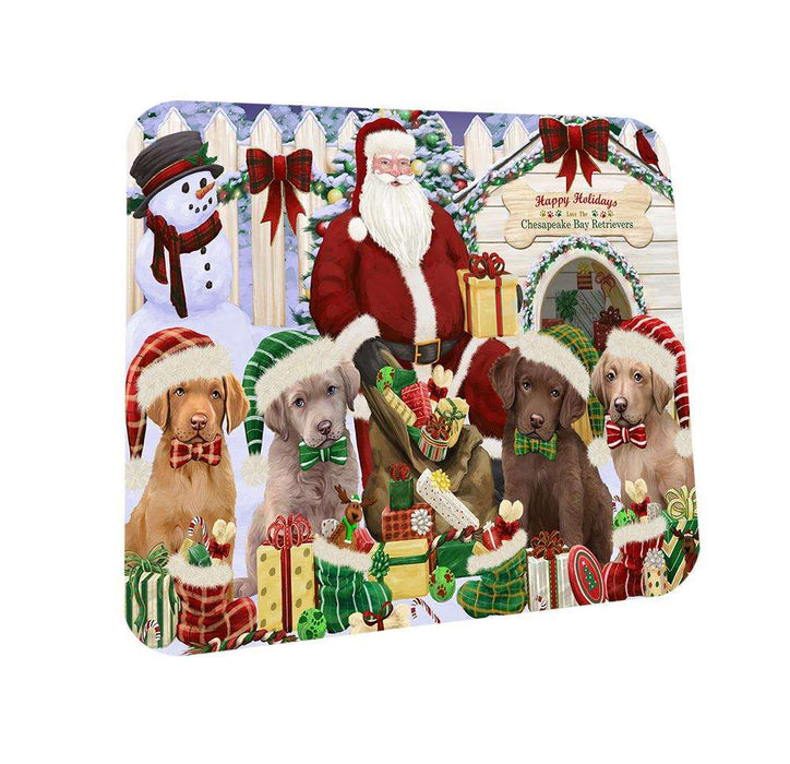 Happy Holidays Christmas Chesapeake Bay Retrievers Dog House Gathering Coasters Set of 4 CST51404