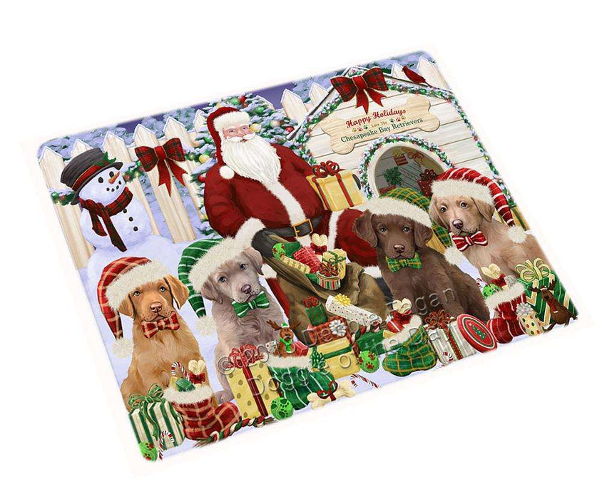 Happy Holidays Christmas Chesapeake Bay Retrievers Dog House Gathering Cutting Board C58179
