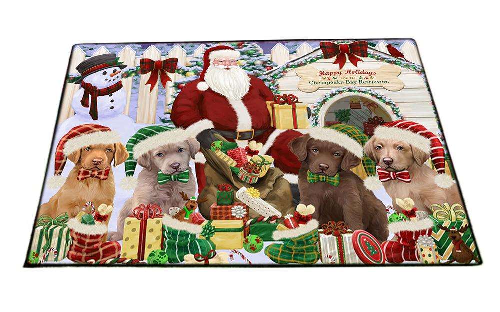 Happy Holidays Christmas Chesapeake Bay Retrievers Dog House Gathering Floormat FLMS51090