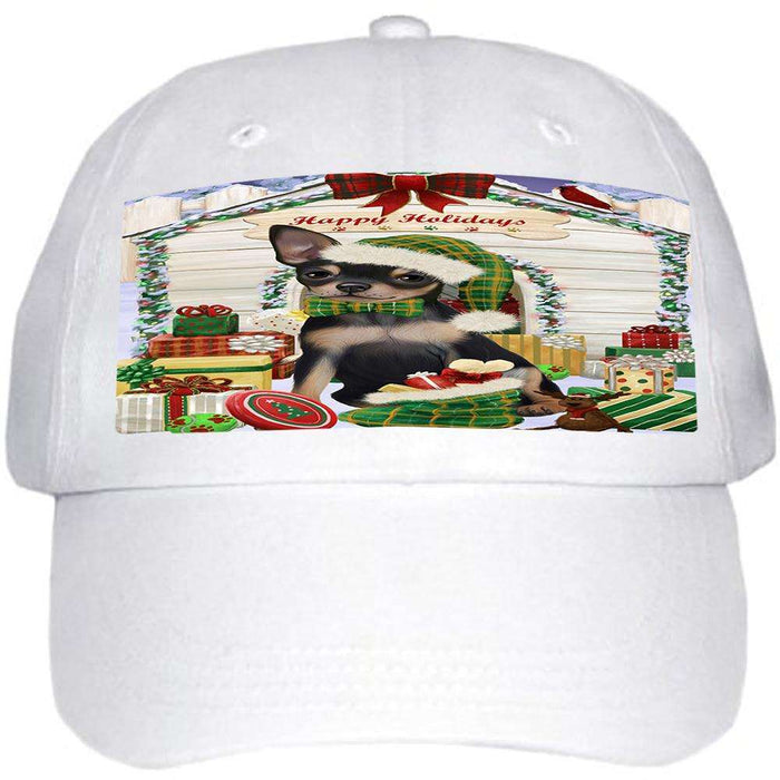 Happy Holidays Christmas Chihuahua Dog House with Presents Ball Hat Cap HAT57909