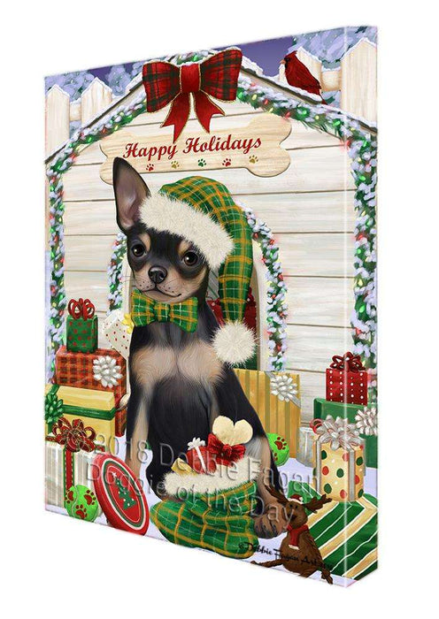 Happy Holidays Christmas Chihuahua Dog House with Presents Canvas Print Wall Art Décor CVS79253