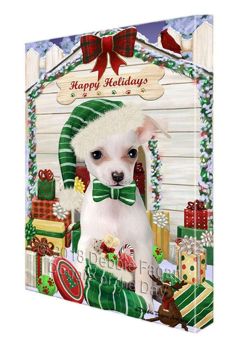 Happy Holidays Christmas Chihuahua Dog House with Presents Canvas Print Wall Art Décor CVS79262