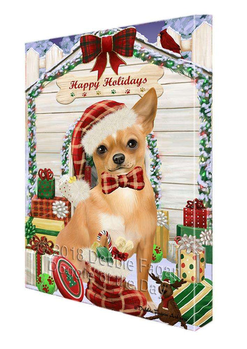 Happy Holidays Christmas Chihuahua Dog House with Presents Canvas Print Wall Art Décor CVS79271