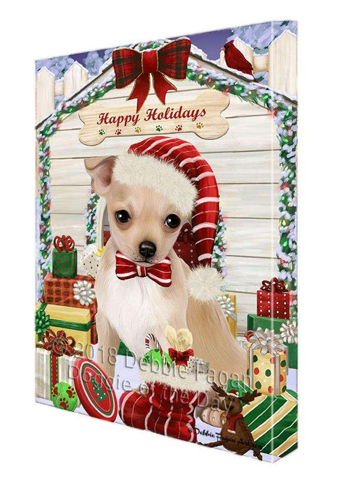 Happy Holidays Christmas Chihuahua Dog House with Presents Canvas Print Wall Art Décor CVS79280