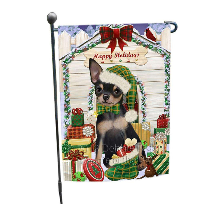 Happy Holidays Christmas Chihuahua Dog House with Presents Garden Flag GFLG51404