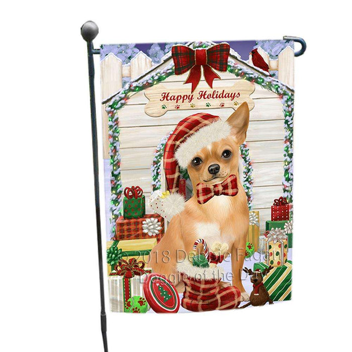 Happy Holidays Christmas Chihuahua Dog House with Presents Garden Flag GFLG51406