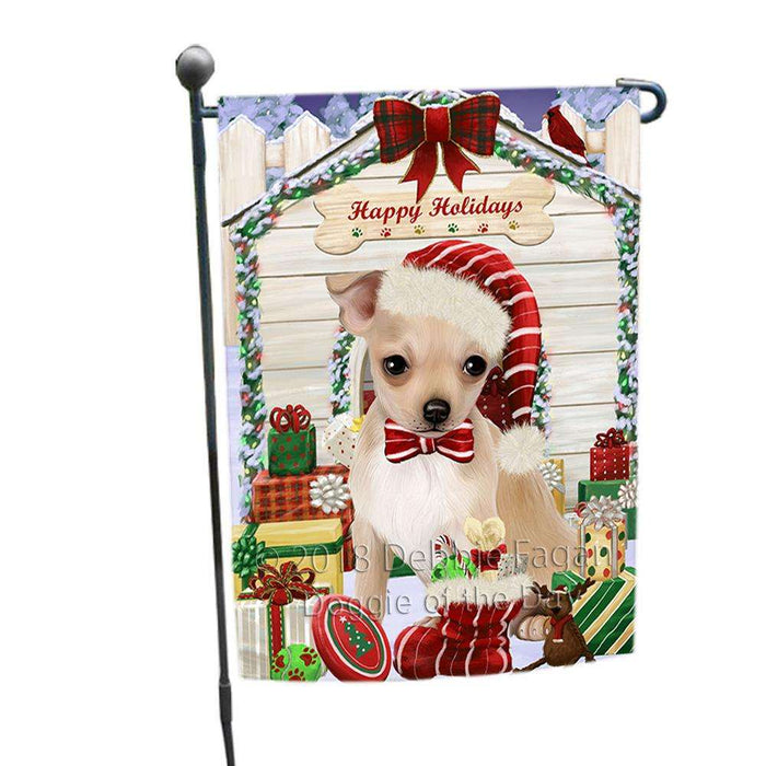 Happy Holidays Christmas Chihuahua Dog House with Presents Garden Flag GFLG51407