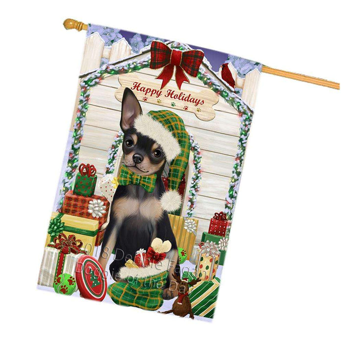 Happy Holidays Christmas Chihuahua Dog House with Presents House Flag FLG51540