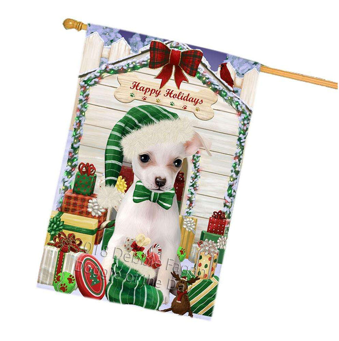 Happy Holidays Christmas Chihuahua Dog House with Presents House Flag FLG51541