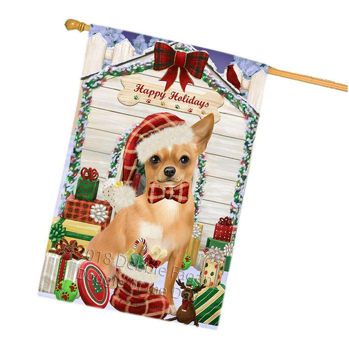 Happy Holidays Christmas Chihuahua Dog House with Presents House Flag FLG51542