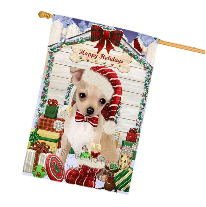 Happy Holidays Christmas Chihuahua Dog House with Presents House Flag FLG51543