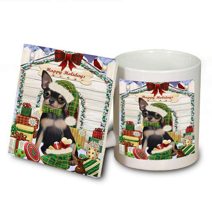Happy Holidays Christmas Chihuahua Dog House with Presents Mug and Coaster Set MUC51384