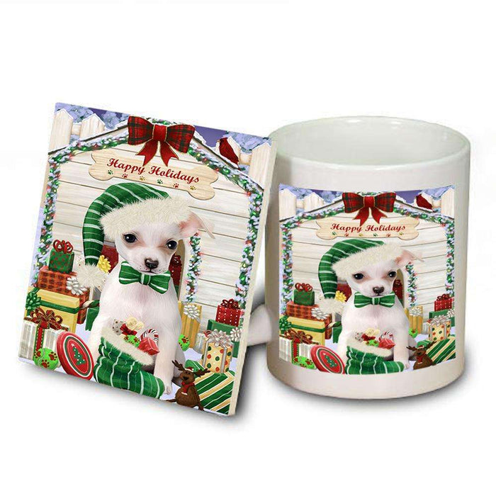 Happy Holidays Christmas Chihuahua Dog House with Presents Mug and Coaster Set MUC51385